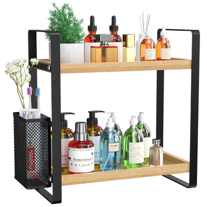 Wooden Counter Organizer with Side Basket