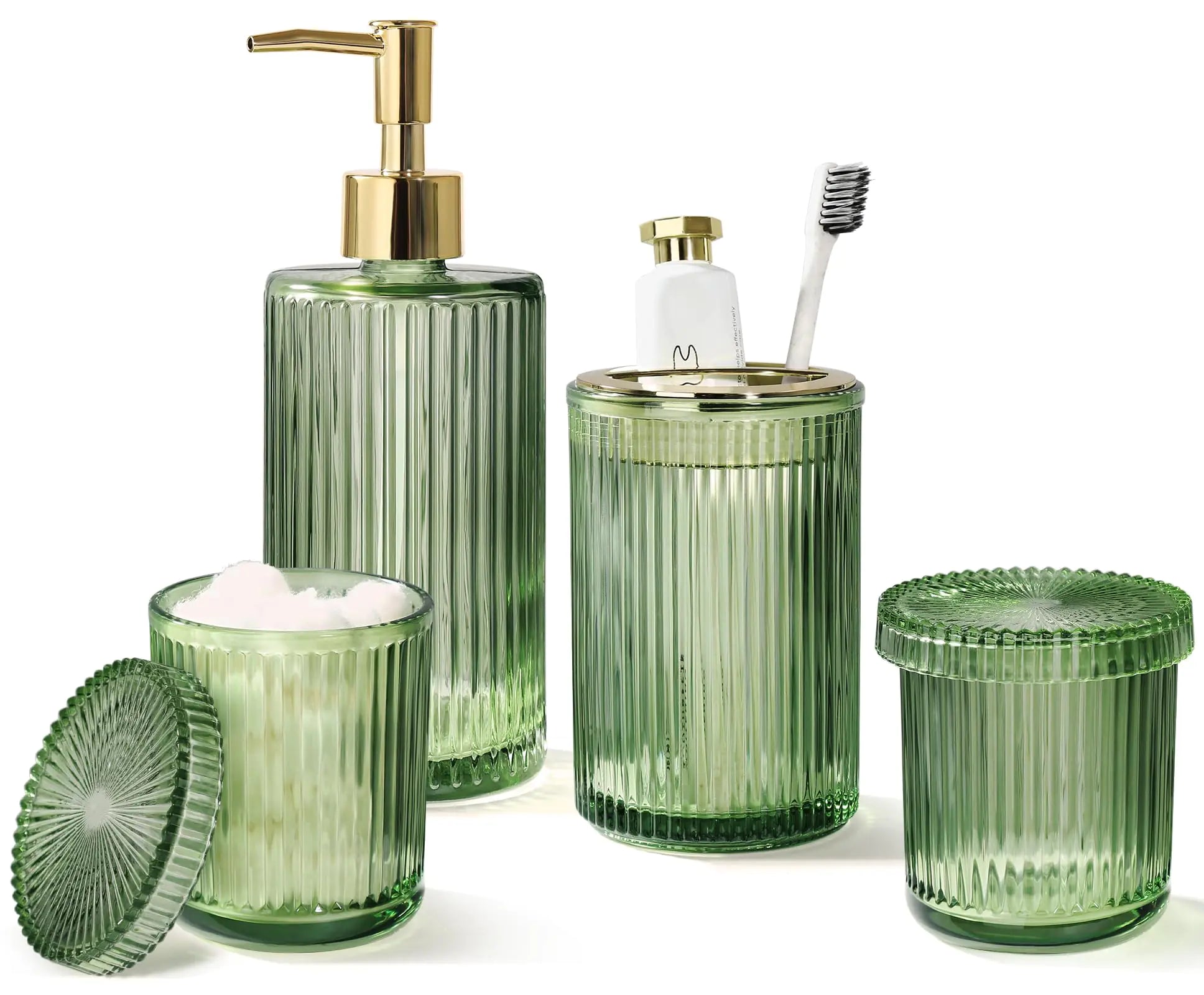 Green Glass Bathroom Accessories Set