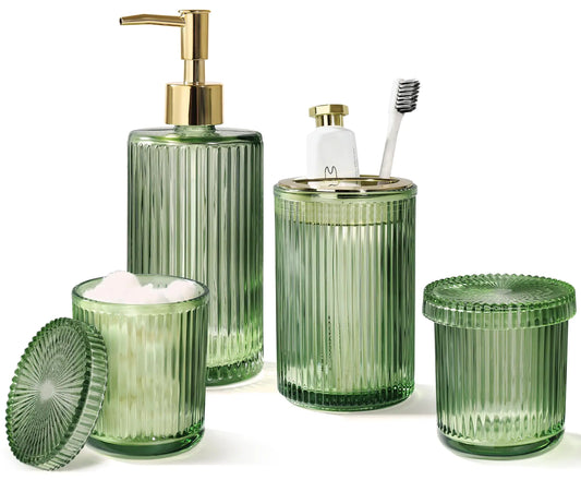 Green Glass Bathroom Accessories Set