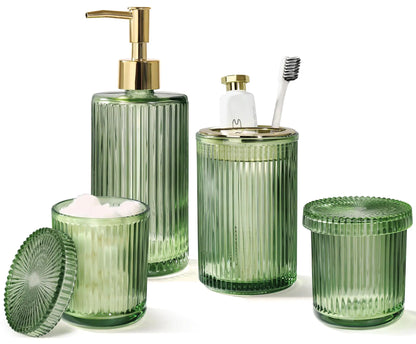 Green Glass Bathroom Accessories Set